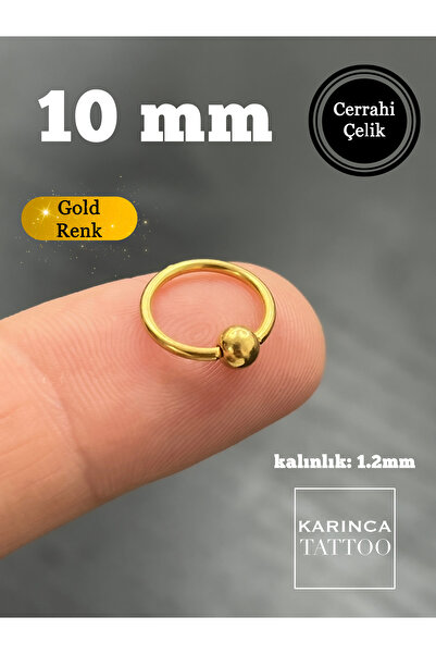 Karınca Piercing 10 Mm Altın Rengi Toplu Halka Helix Burun Tragus Kulak Nippl...