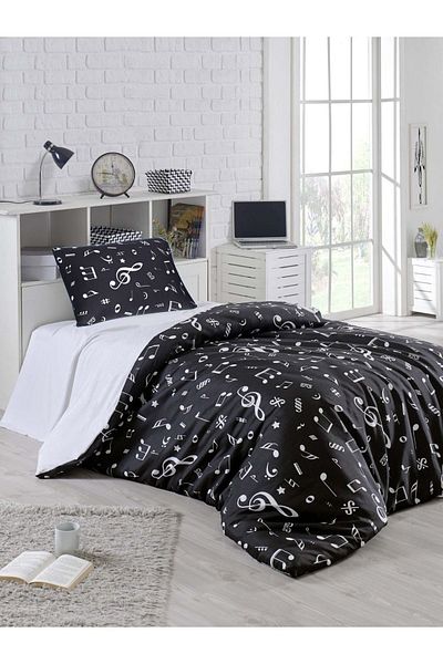 Eponj Home Μονό Σετ Παπλωματοθήκη Easy-Iron Ασπρόμαυρο Melodi