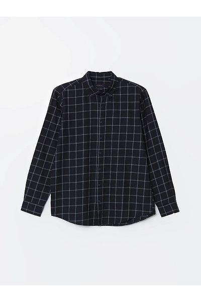 LC Waikiki Southblue Navy Blue Regular Fit Long Sleeve Plaid Men's Lumberjack Shirt