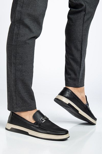 MY GROSS SHOES Men's Full Orthopedic Lightweight Poly Sole Buckle Casual Black Classic Shoes