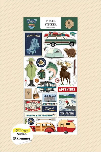 Piksel Grafik Travel Camp Sticker, Camping Trip Label