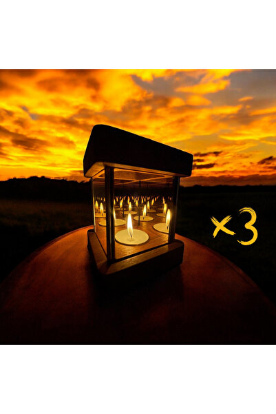 ashel art Dekoratif ahşap tealight mumluk, Sonsuzluk efektli mumluk (üçlü set)