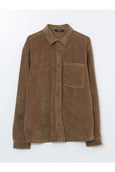 LC Waikiki Xside Brown Casual Fit Long Sleeve Corduroy Men's Shirt