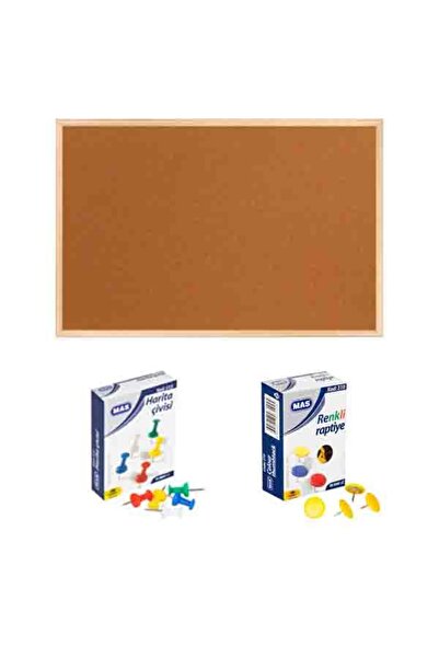 Panda 60x90 cm Ahşap Çerçeve Mantar Pano + 1 Paket Harita Çivisi + 1 Paket Raptiye  PAN116