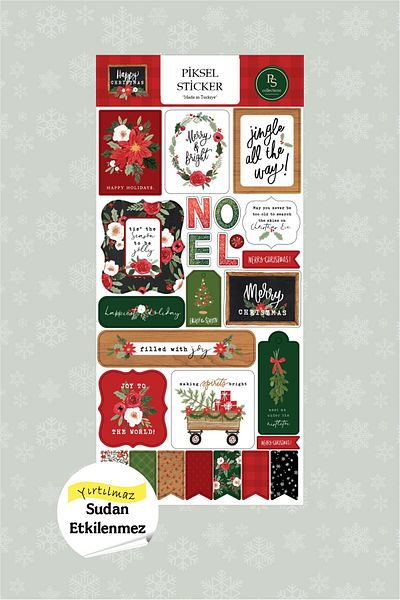 Piksel Grafik New Year Label, Happy Christmas Sticker