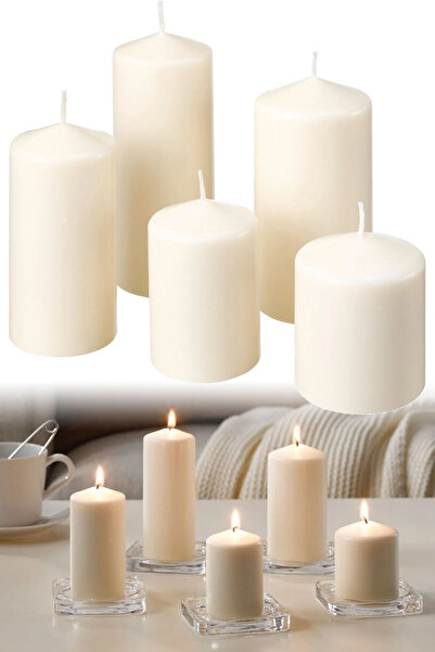 Binbirreyon Blok Mum Seti 5 Adetli Natural Toplam 154 Saat Yanar 8-15cm MA031