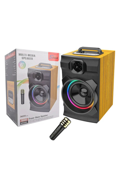 newdaki Ahşap Kasa Multımedıa Speaker 28x23x40 Kumandalı Kablosuz Mikrofon Bl...