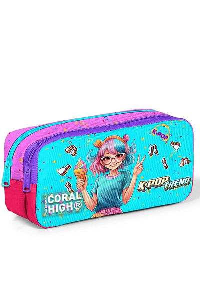 Coral High Παιδική ροζ τιρκουάζ K-Pop τσάντα μολυβιού δύο τμημάτων 12118