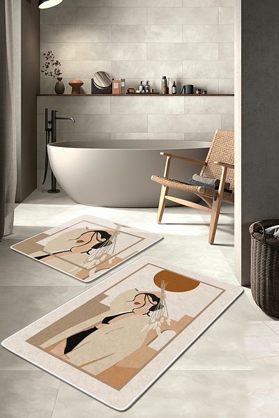 Filamente 2-Piece Non-Slip Based Washable Bath Mat - 60*100 cm and 50*60 cm