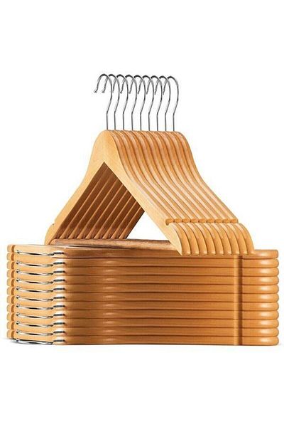 Lorin Natural Wooden Hanger Clothes and Clothes Hanger 24 Pieces Natural with Polished Varnish