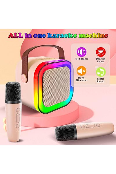 AWH Mini Karaoke Machine with 2 Wireless Microphones for Kids, Bluetooth Speaker - Assorted Color