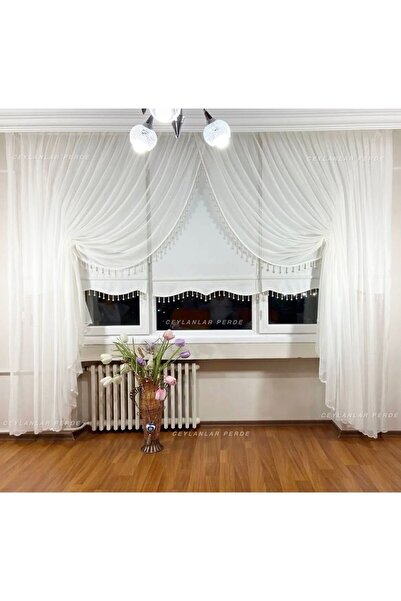 Ceylanlar perde Modern Elf Beaded Double Breasted Mechanism Tulle Curtain Center Pleat (1/2.5) Cyn-04