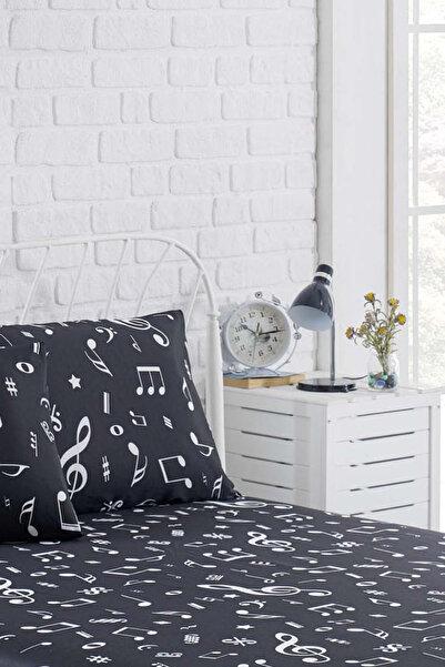 Eponj Home Double Fitted Sheet Set B&W Melody Black