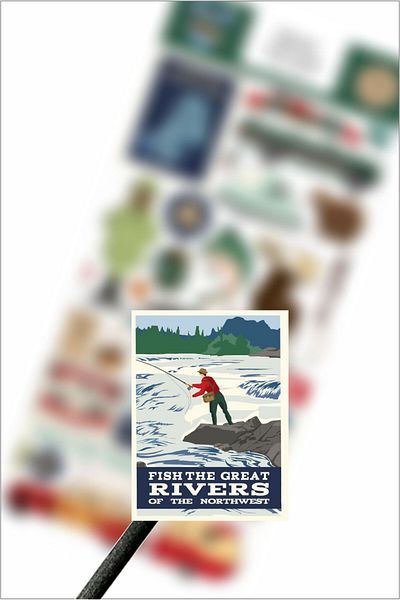Piksel Grafik Travel Camp Sticker, Camping Trip Label