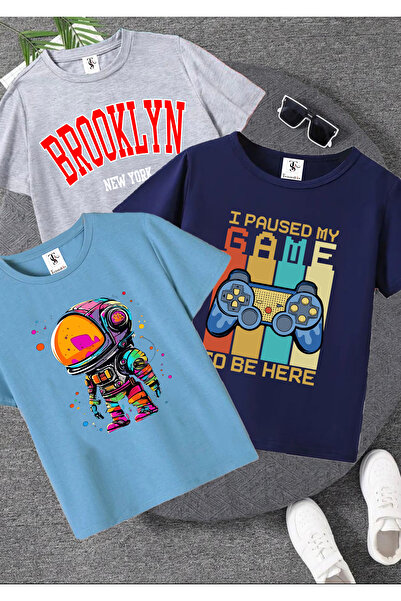 twins tailors Παιδικό μπλουζάκι με στάμπα Astronaut 3 Pack Unisex Navy Blue-Γ...