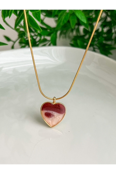 ALEYKA Pearlescent Heart Necklace Designed with Steel Chain