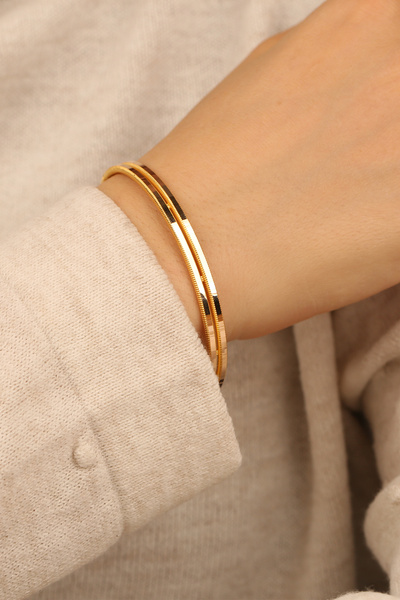 Çgk Çiğdem Gürel Kuyumculuk 8K Altın Çift Sıra Modern Minimal Kelepçe Bilezik...