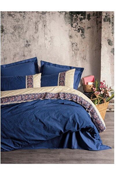 Cotton Box Rayen Navy Blue - Folk Art Double Duvet Cover Set