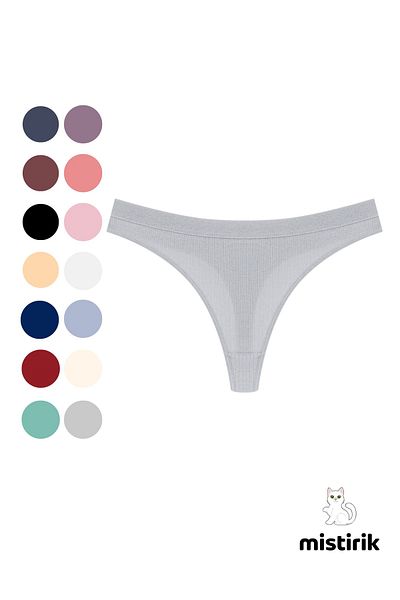 MİSTİRİK Paulo Model Ribbed Stretchy Fabric String Thong Gray Color