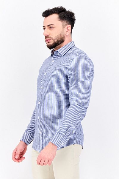 Algspar Men Regular Fit Stripe Long Sleeves Casual Shirt, Sage Blue