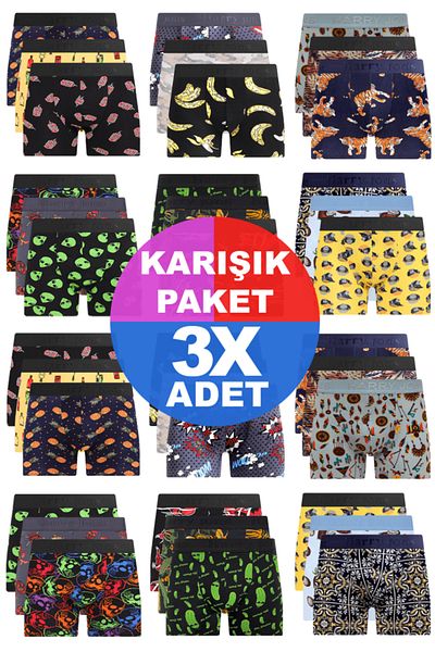 Harry Jons Men's Surprise Patterned Boxer Set of 3 - Special Mystery Package