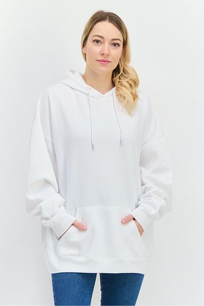 Juice Women Hooded Solid Long Sleeve Sweatshirt, White