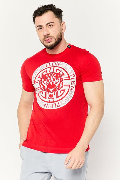 Plein Sport Men Sportswear Fit Short Sleeves Outdoor T-shirt, Red