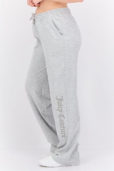 Juicy Couture Women Regular Fit Embroidered Wide Leg Pants, Grey