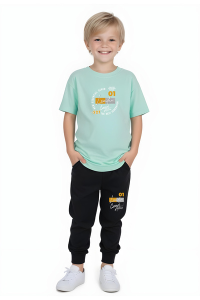 FYK COLLECTİON Set de sus și de jos cu mânecă scurtă pentru băiat cu imprimeu...