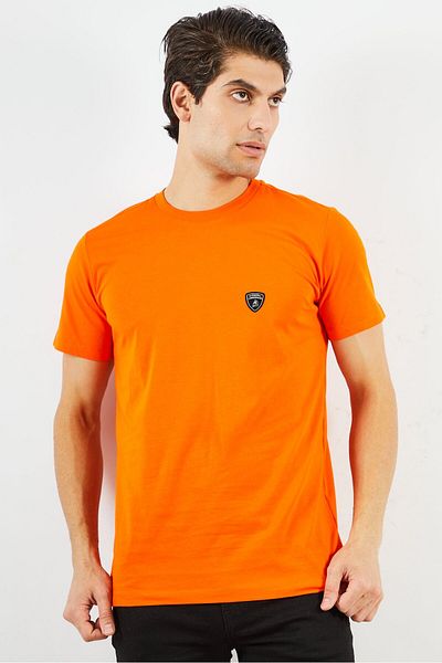 Lamborghini Men Crew Neck Short Sleeves Brand Logo T-Shirt, Orange