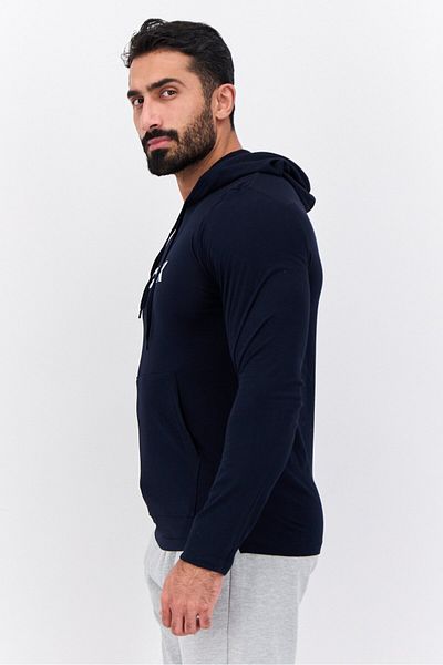 French Connection Men Hooded Neckline Long Sleeves Brand Logo T-Shirt, Navy