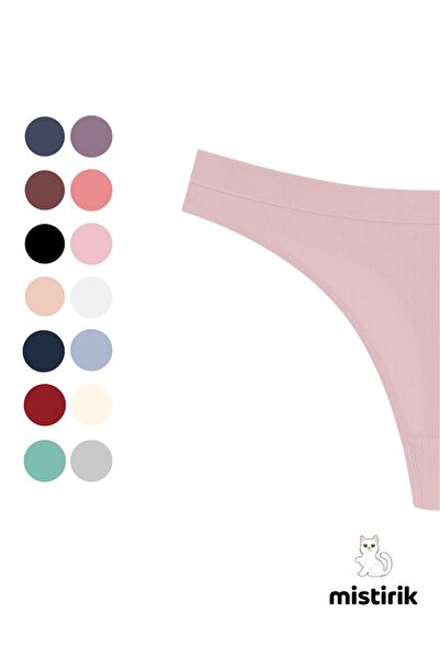 MİSTİRİK Paulo Model Ribbed Stretchy Fabric String Thong Light Pink Color