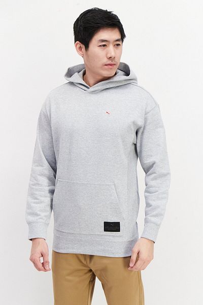 Puma x AC Milan Men Sportswear Fit Long Sleeve Outdoor Hooded Sweatshirt, Light Grey Heather