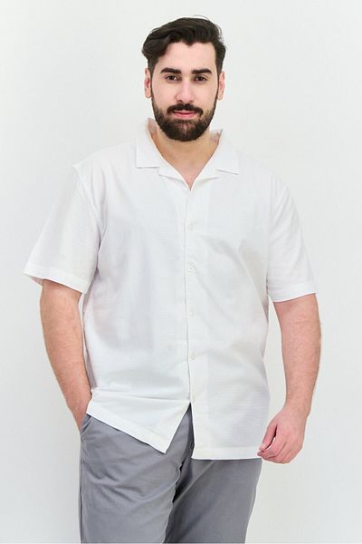 Algspar Men Regular Fit Textured Short Sleeves Casual Shirt, White