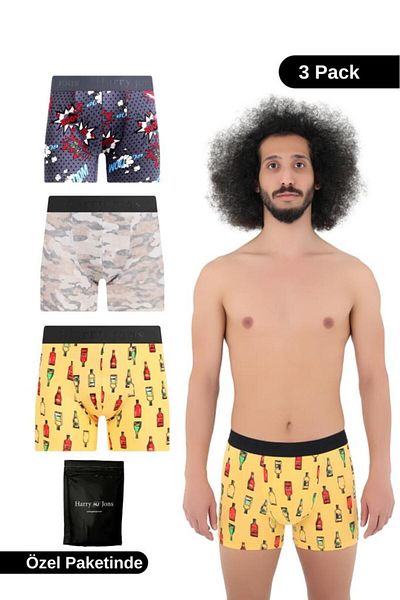 Harry Jons Ανδρικό Boxer 3 Pack 1st Class Fabric Premium Package Special Design. Δώρο προίκας απλό μποξεράκι Lycra