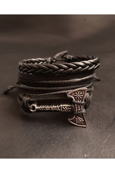 BSN Store سوار من الجلد الحقيقي مكون من 3 قطع من SKANDINAV VIKING VALKNUT AIX FIGURE
