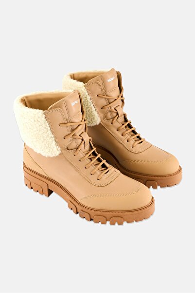 Hugo Boss Women Axel Lacer Fur Ankle Boots, Tan