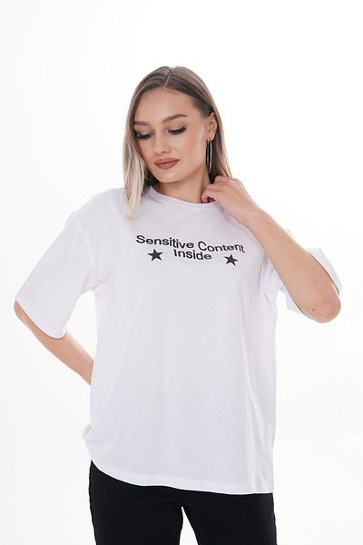 ŞİMAL Дамска тениска с щампа и детайлно деколте, голям размер, 250100 -