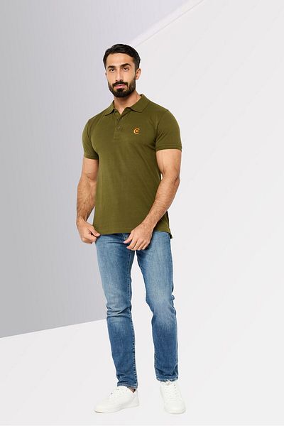 Cerruti 1881 Men Regular Fit Embroidered Short Sleeves Polo Shirt, Olive