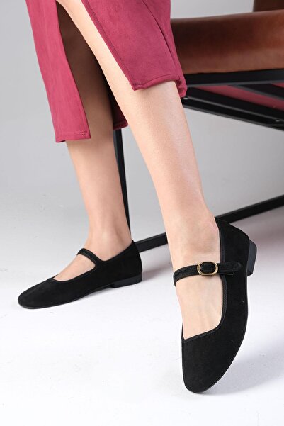 Mio Gusto Inna Black Color Banded Women's Ballerinas