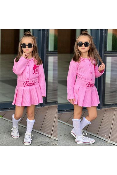 RAPAPA Girl's Quilted Slim Fit Cardigan Skirt Bottom Top Set K75