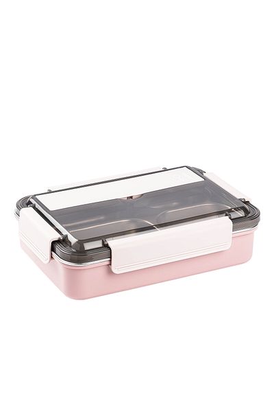 Tantitoni Pink Stainless Steel Food Carrying Container with Spoon and Chopstick - 1L