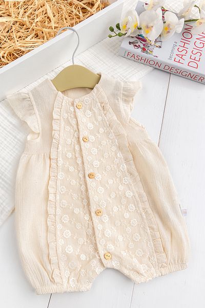 Babymod 100% Cotton Muslin Romper for Baby Girl - Ruffled Summer Cream