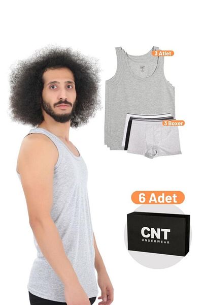 CNT Men's Cotton Undershirt Boxer Set Basic 3-Piece Premium Package