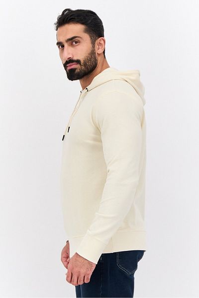 French Connection Men Hooded Textured Long Sleeves Sweatshirt, Beige