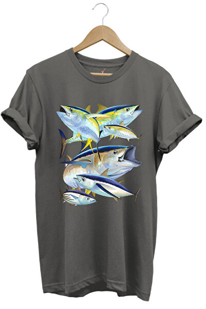 WİDİ Μπλουζάκι με μοτίβο ψαριού με στάμπα από 100% βαμβάκι με κανονική εφαρμογή
