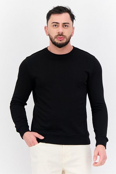 Sorbino Men Crew Neck Solid Long Sleeve Sweatshirts, Black
