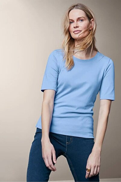 Tchibo Women Short Sleeve Plain Tops, Light Blue