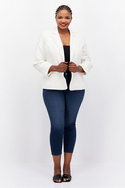 Anne Klein Women Plus Size Notched Collar Solid Blazer, White