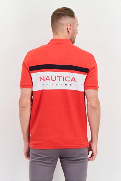 Nautica Men Regular Fit Short Sleeves Embroidered Logo Polo Shirt, Red Combo
